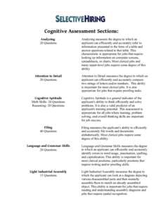 Cognitive Assessment Sections: Analyzing 20 Questions Attention to Detail 20 Questions