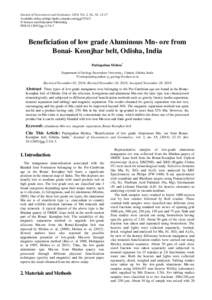 Journal of Geosciences and Geomatics, 2014, Vol. 2, No. 5A, 12-15 Available online at http://pubs.sciepub.com/jgg/2/5A/3 © Science and Education Publishing DOI:[removed]jgg-2-5A-3  Beneficiation of low grade Aluminous M