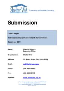 Promoting Affordable Housing  Submission Issues Paper Metropolitan Local Government Review Panel December 2011