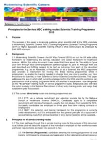 FINAL Principles for In-Service MSC training routes Scientist Training Programme.