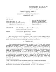 INITIAL DECISION RELEASE NO. 667 ADMINISTRATIVE PROCEEDING FILE NO[removed]UNITED STATES OF AMERICA Before the SECURITIES AND EXCHANGE COMMISSION