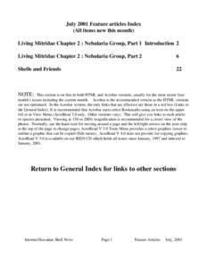 July 2001 Feature articles Index (All items new this month) Living Mitridae Chapter 2 : Nebularia Group, Part 1 Introduction 2