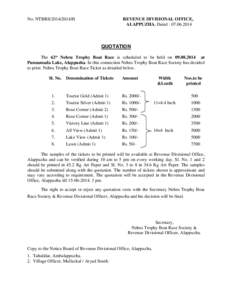 No. NTBRS[removed]H  REVENUE DIVISIONAL OFFICE, ALAPPUZHA. Dated : [removed]QUOTATION