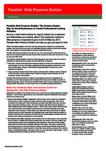 Parallels Web Presence Builder ® Data Sheet  Parallels Web Presence Builder: The Fastest, Easiest