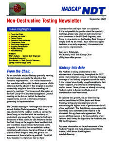 NADCAP  NDT Non-Destructive Testing Newsletter Issue Highlights