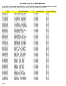 Rebatable Drug List for Maine Medicaid The following is a list of rebatable drugs as reported by CMS. The status of “rebatable” does not guarantee payment of the claim. All products on this list are subject to Mainec