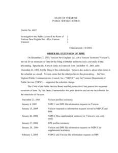 STATE OF VERMONT PUBLIC SERVICE BOARD Docket No[removed]Investigation into Public Access Line Rates of Verizon New England Inc., d/b/a Verizon