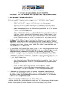 FY 2012 State Clean Diesel Grant Program Fact Sheet for EPA Regions and Participating States and Islands (April 2012)