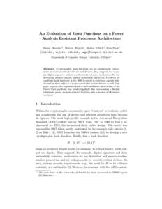 SHA-2 / SHA-1 / NIST hash function competition / HMAC / Keccak / Skein / Crypt / Side channel attack / Computer security / Error detection and correction / Cryptographic hash functions / Cryptography