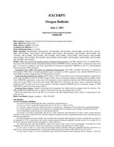 Oregon Bulletin-June 1, 2011 Air Quality Permit Program Streamlining and Updates