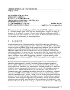 Decision[removed]Memorandum of Decision: Manhattan Resources Ltd  Prehearing Meeting Applications for Wells, Pipelines, and Facilities Licence