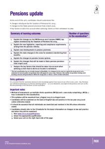 Pensions update At the end of this unit, candidates should understand the: • changes introduced by the Taxation of Pensions Act 2014; • changes to the State pension provision from 6 April 2016; • key factors to tak