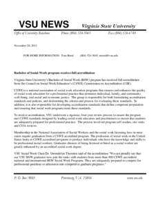 VSU NEWS Office of University Relations Virginia State University  Phone[removed]
