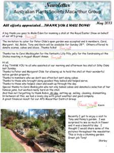 Newsletter Australian Plants Society Macarthur Group All efforts appreciated…THANK YOU & WELL DONE! May 2013