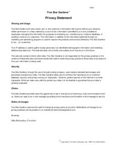 Five Star Gardens’1 Privacy Statement Sharing and Usage