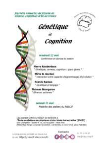 Journées annuelles du Réseau de sciences cognitives d’Île-de-France Génétique et C