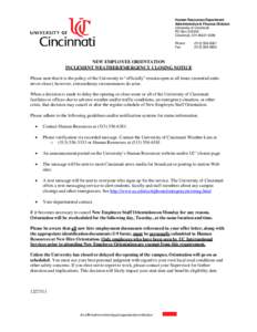 Human Resources Department Administration & Finance Division University of Cincinnati PO BoxCincinnati, OHPhone