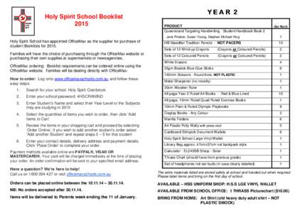 Holy Spirit School Booklist 2015 YEAR 2 PRODUCT Queensland Targeting Handwriting - Student Handbook Book 2
