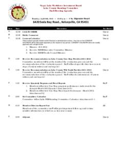 Napa-Lake Workforce Investment Board Lake County Standing Committee Draft Meeting Agenda Thursday, April 19th, 2012  12:30 p.m.  @ The Edgewater Resort[removed]Soda Bay Road., Kelseyville, CA 95451
