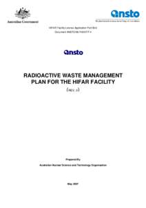 Radioactive Waste Management Plan for the HIFAR Facility (rev. 0)
