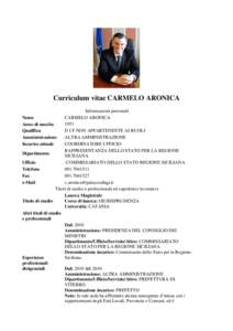 Curriculum vitae CARMELO ARONICA Informazioni personali CARMELO ARONICA Nome 1951 Anno di nascita