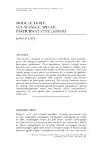 Developing World Bioethics ISSNprint); online) Volume 5 NumberMODULE THREE: VULNERABLE/SPECIAL PARTICIPANT POPULATIONS