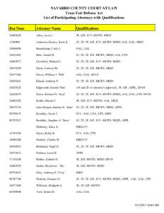 NAVARRO COUNTY COURT AT LAW Texas Fair Defense Act List of Participating Attorneys with Qualifications Bar Num  Attorney Name