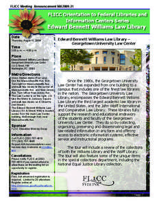 FLICC Meeting Announcement MA2009-21  FLICC Orientation to Federal Libraries and Information Centers Series  Edward Bennett Williams Law Library