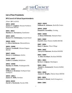 List of Past Presidents NYS Council of School Superintendents (From 1981 to2002 William H. Johnson, Rockville Centre