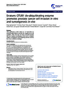 Erratum: OTUB1 de-ubiquitinating enzyme promotes prostate cancer cell invasion in vitro and tumorigenesis in vivo