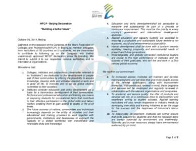 WFCP - Beijing Declaration  4. “Building a better future”