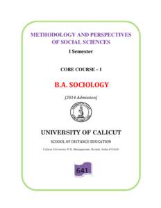 METHODOLOGY AND PERSPECTIVES OF SOCIAL SCIENCES I Semester CORE COURSE – I