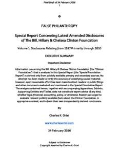 Final Draft of 24 February ᵫ FALSE PHILANTHROPY Special Report Concerning Latest Amended Disclosures