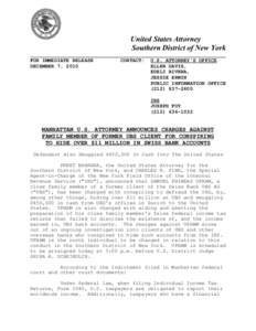 United States Attorney Southern District of New York FOR IMMEDIATE RELEASE DECEMBER 7, 2010  CONTACT: