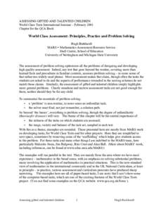 ASSESSING GIFTED AND TALENTED CHILDREN World Class Tests International Seminar – February 2001 Chapter for the QCA Book World Class Assessment: Principles, Practice and Problem Solving Hugh Burkhardt