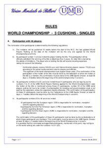 RULES WORLD CHAMPIONSHIP - 3 CUSHIONS - SINGLES A.