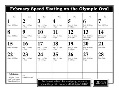 February Speed Skating on the Olympic Oval Sun Mon  Tue