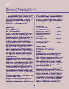 MANAGEMENT’S DISCUSSION AND ANALYSIS Financial Summary and Results of Operations T  of tolls permanently by 1.0%, starting with the upcoming 2003 navigation season. The present value over 10