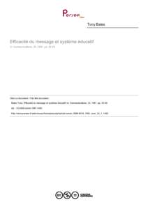 Tony Bates  Efficacité du message et système éducatif In: Communications, 33, 1981. ppCiter ce document / Cite this document :