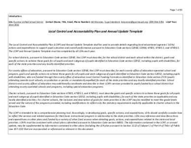 Page 1 of 60  Introduction: LEA: Gustine Unified School District Contact (Name, Title, Email, Phone Number): Bill Morones, Superintendent, , (LCAP Year: 