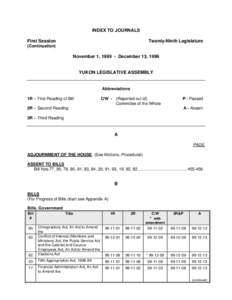 INDEX TO JOURNALS First Session Twenty-Ninth Legislature  (Continuation)