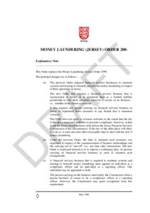 Draft 1 - Showing the law at 20th December[removed]Money Laundering (Jersey) Order 200-