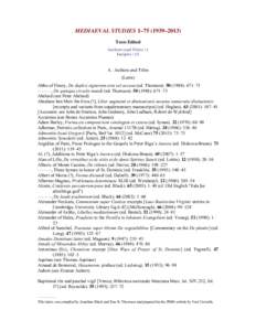 Texts Edited (Mediaeval Studies Index)