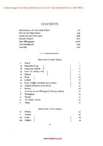 Contents pages from Musica Britannica Volume 27: Byrd Keyboard Music I (Ref MB27)  CONTENTS Introduction to the FirstEdition  XIX