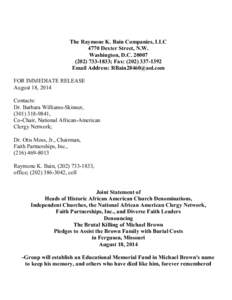    The Raymone K. Bain Companies, LLC 4770 Dexter Street, N.W. Washington, D.C[removed]-1833; Fax: ([removed]