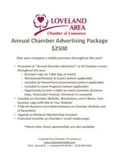    Annual	
  Chamber	
  Advertising	
  Package	
   $2500	
   	
  