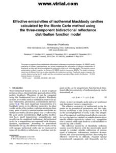 www.virial.com  Effective emissivities of isothermal blackbody cavities calculated by the Monte Carlo method using the three-component bidirectional reflectance distribution function model