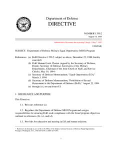 Department of Defense  DIRECTIVE NUMBER[removed]August 18, 1995 Administrative Reissuance Incorporating Change 1, May 7, 1997