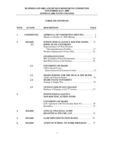 BUSINESS AFFAIRS AND HUMAN RESOURCES COMMITTEE NOVEMBER 16-17, 2000 LEWIS-CLARK STATE COLLEGE TABLE OF CONTENTS ITEM 1