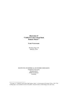 Discussion of “TARGET2 and Central Bank Balance Sheets” 1 Frank Westermann Working Paper 99 February 2014